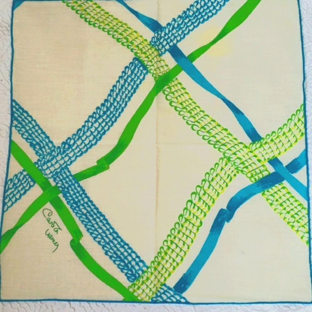 Carleton Varney Designer Vintage Napkins "Set Of 12" White Turquoise Green Sq… - Picture 16 of 16